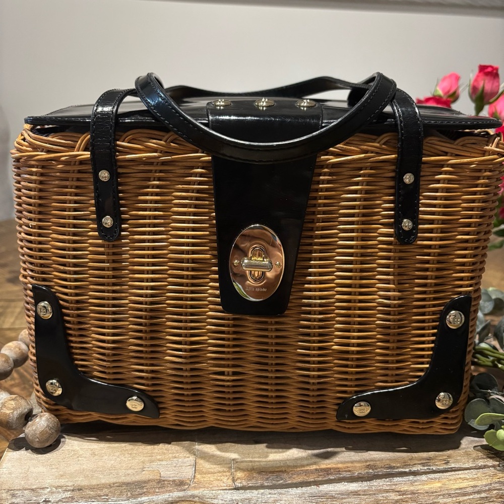 KATE SPADE NEW YORK Wicker Leather Trimmed Square Basket Bag - Picture 3 of 15